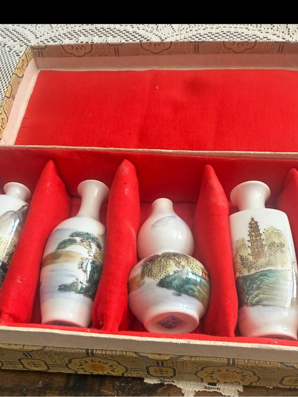 White Porcelain Mini Vase Set with Hand-Painted Landscape Art
